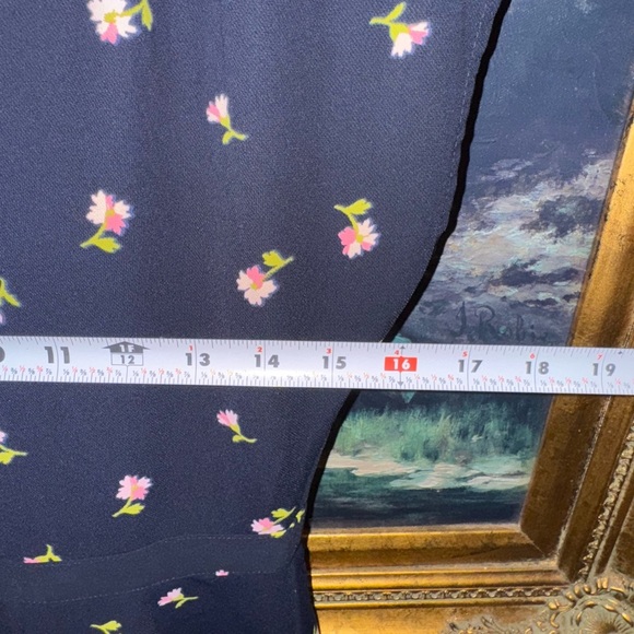 J. Crew Mercantile Navy Ditsy Floral Print V-Neck Midi Dress with Slits Size 6 - Picture 5 of 8